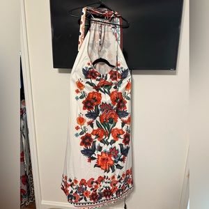 Red flower dress with open back halter neck